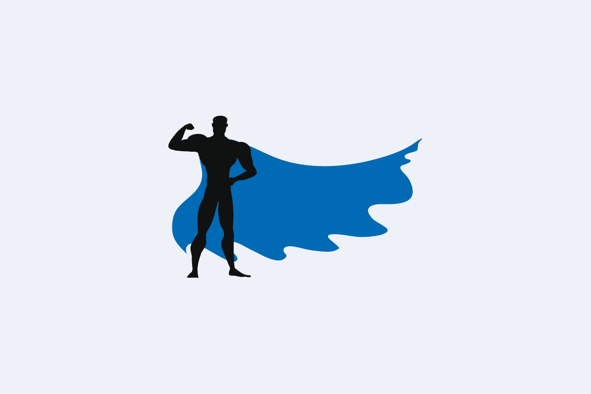 Piktogramm Superheld mit blauem Umhang